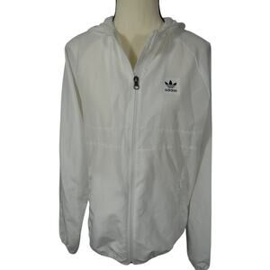 Adidas Climalite Women's XS White Hooded Windbreaker Jacket Zip Pockets